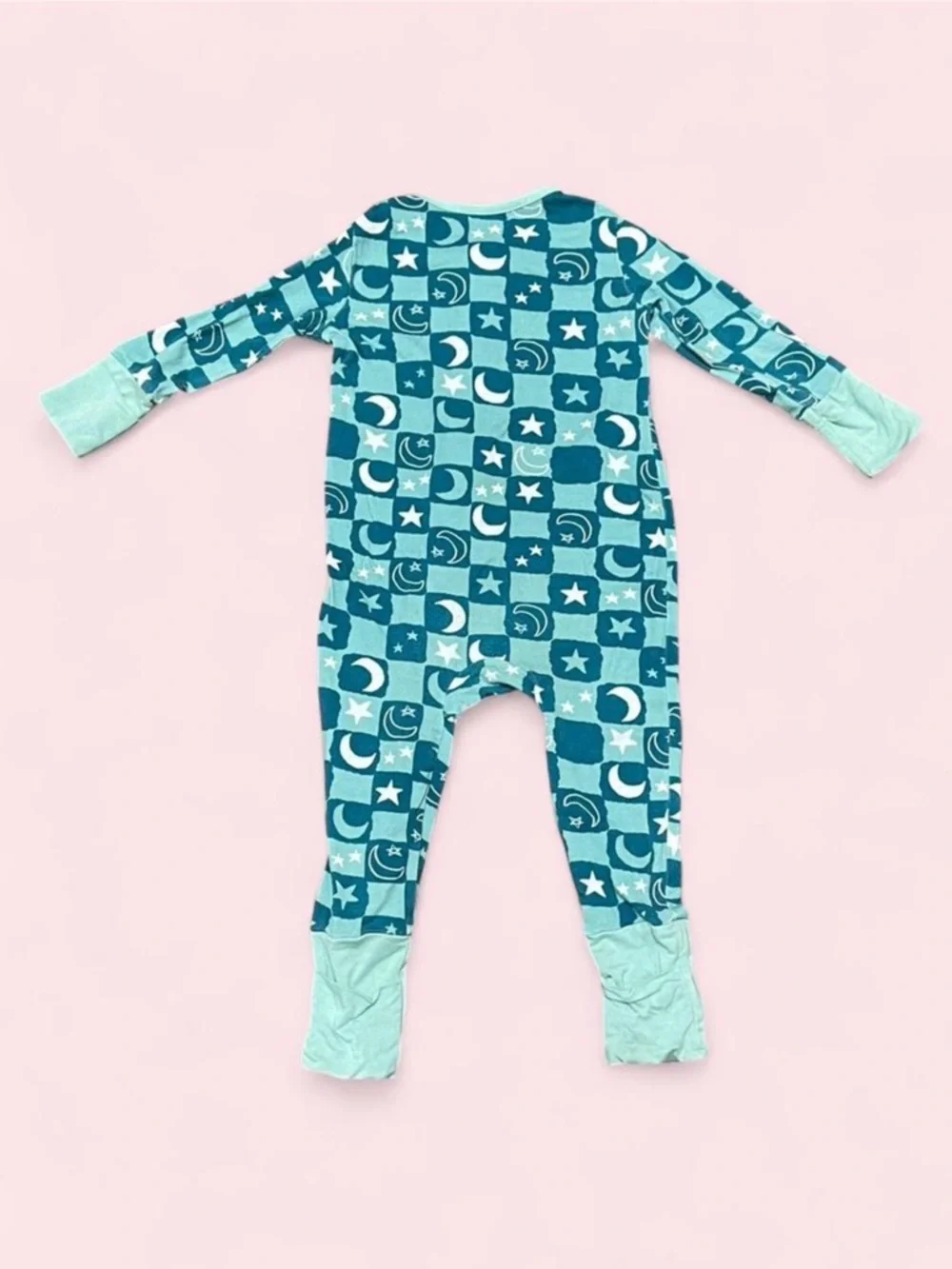 Teach Leanbh Bamboo Baby Sleeper 6-12M Teal Star Moon Zip Romper Footed Pajamas - Picture 2 of 8